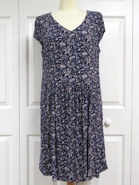 Garnet Hill Cap Sleeve Pullover Dress Size 10 Blue Floral